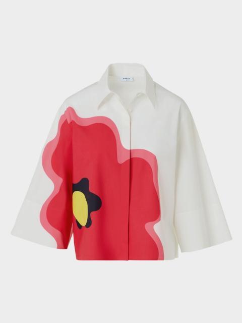 AKRIS Flower-Print Boxy Button-Down Shirt