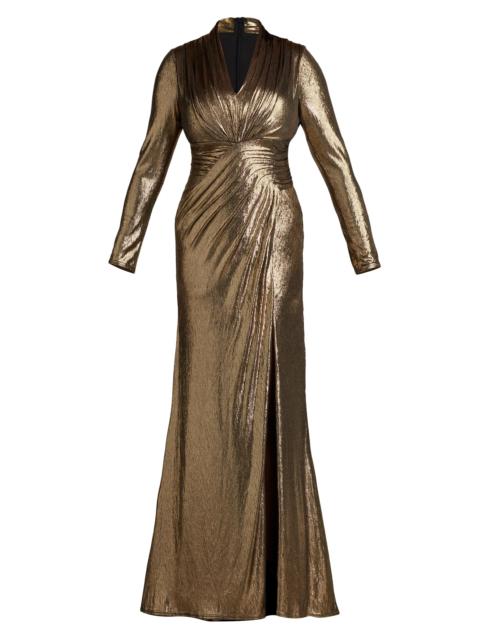 TADASHI SHOJI Women's Plus Metallic Jersey V-Neck Gown - Bronze