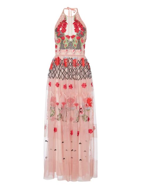 Temperley London Remi halter embroidered tulle maxi dress