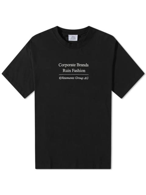 VETEMENTS VETEMENTS Corporate Brand T-Shirt