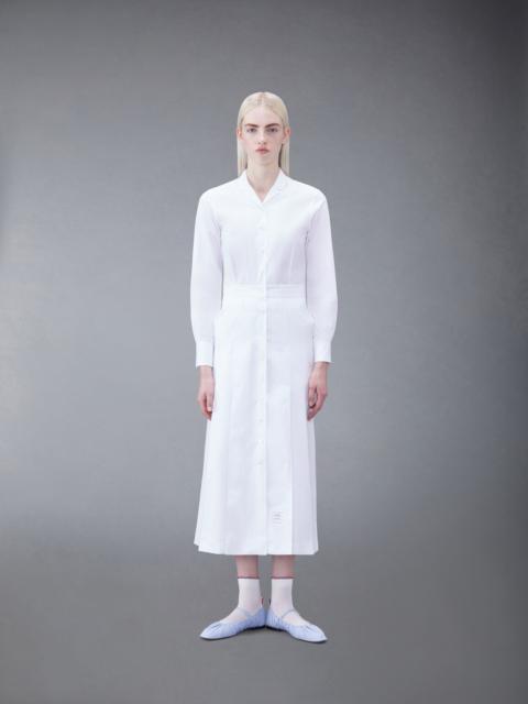 White Classic Oxford Long-sleeve Button Down Knee Length Shirtdress