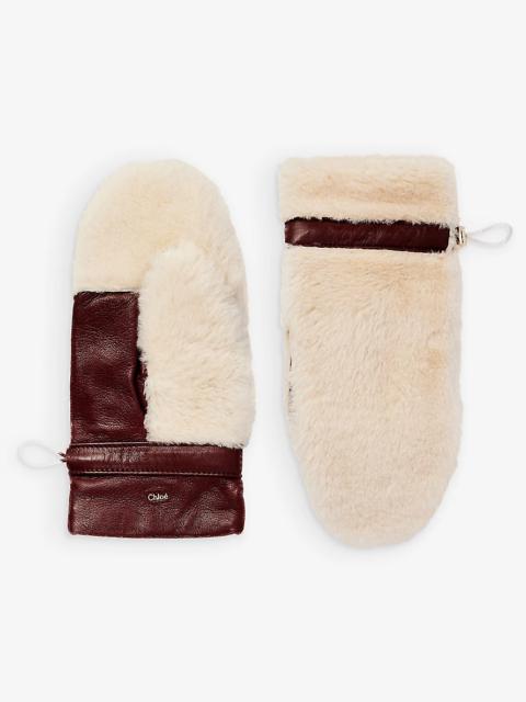 Chloé Gold-toned hardware drawstring-cuffs leather mittens