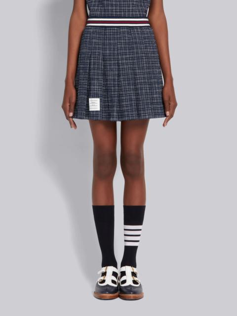Thom Browne Navy Textured Cotton Tweed Small Hairline Check Mini Skirt