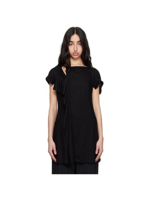 Y's Black Rayon Cambric Right Side Drape Blouse