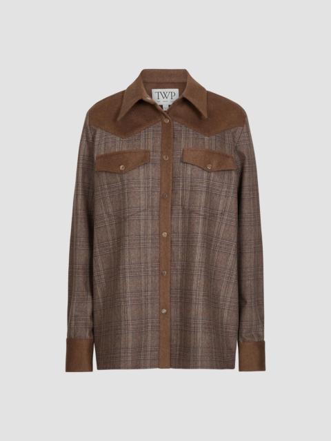 TWP Women's Lone Rider Glen Check Wool-Blend Shirt - Brown Multi Kelp