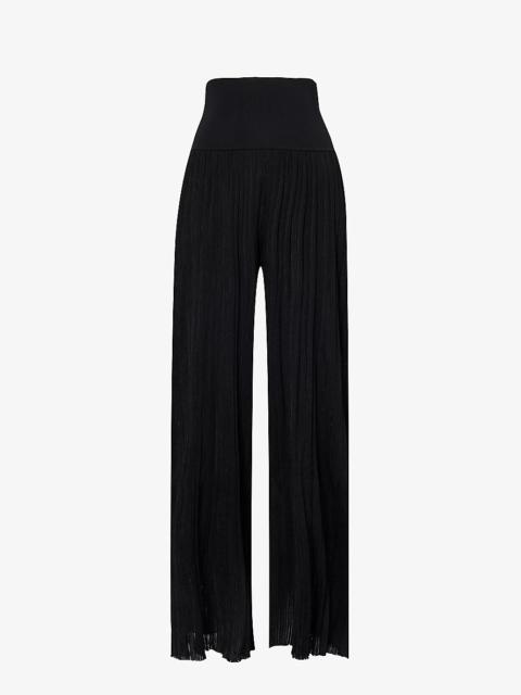 Pleated wide-leg knitted trousers
