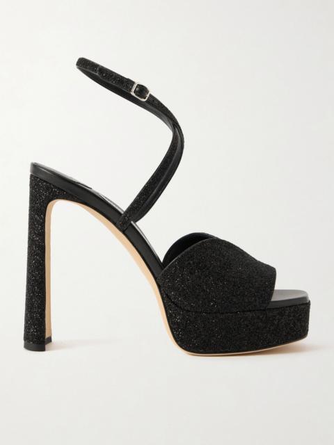 JIMMY CHOO Karly 125 glittered leather sandals Black