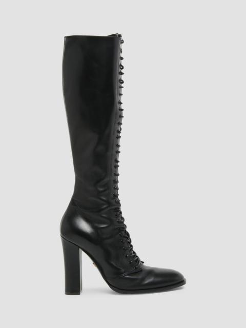 Dolce & Gabbana Women's Round Toe 90MM Leather Knee-High Boots - Nero