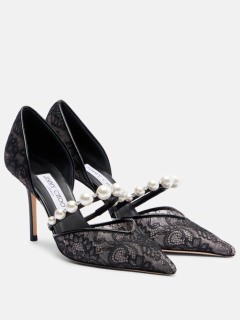 JIMMY CHOO Aurelie 85 lace and leather pumps