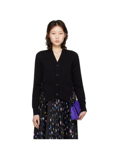 sacai Black Floral Print Cotton Knit Cardigan