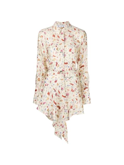 draped floral shirt dress