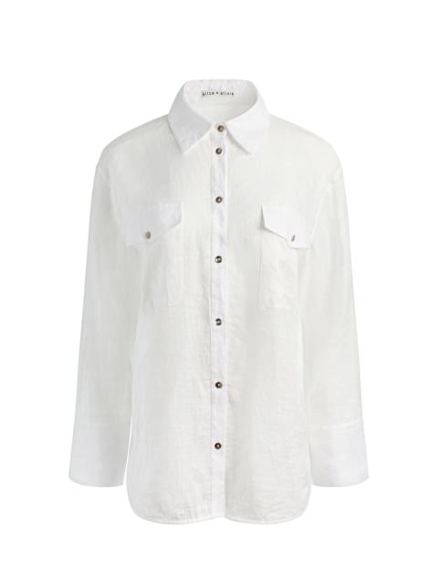 Alice + Olivia FINELY OVERSIZED LINEN BUTTON DOWN