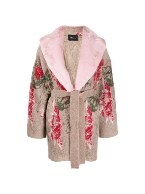 floral-print belted coat