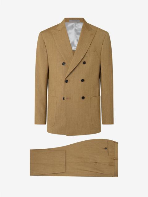 CORNELIANI Beige double-breasted wool, silk and linen suit