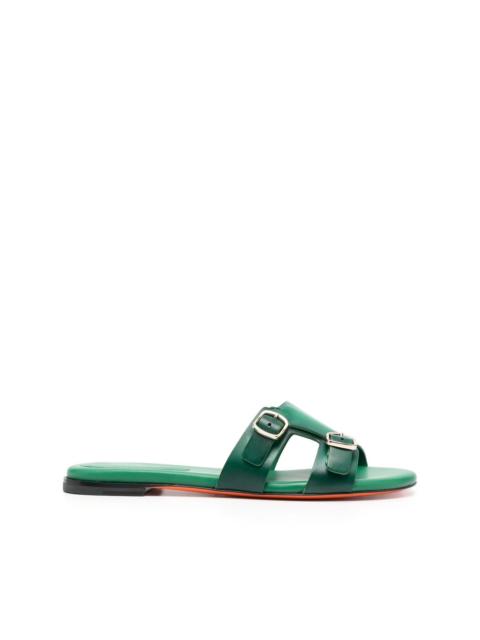 Santoni double-buckle leather slides