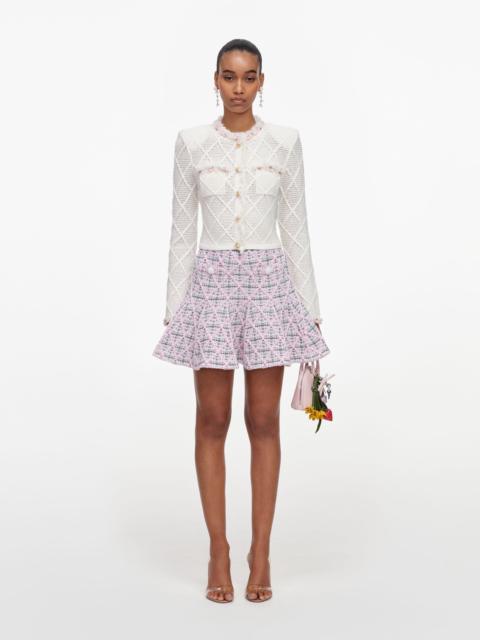 self-portrait Pink Check Knit Mini Skirt