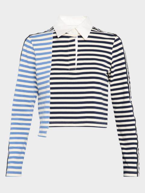 Long-Sleeve Patchwork Polo Shirt