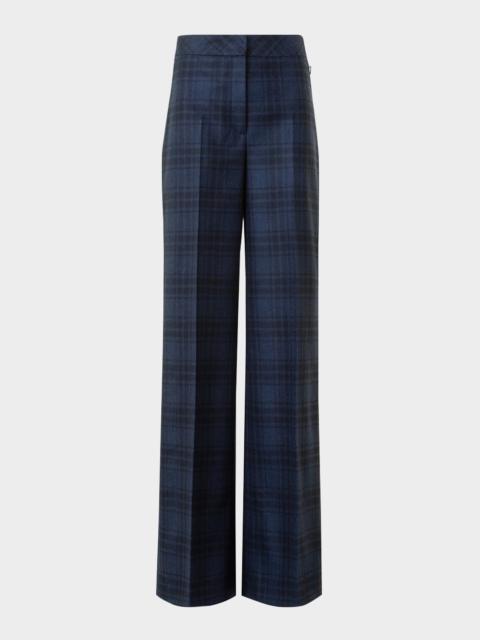 AKRIS Fior Check Wool Flannel Wide-Leg Trousers