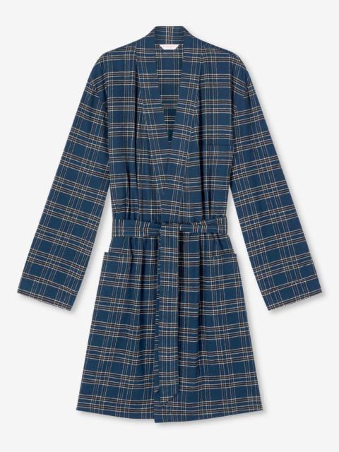 Derek Rose Men's Lounge Gown Kelburn 30 Brushed Cotton Navy