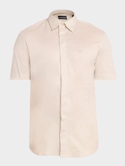 EMPORIO ARMANI Men's Cotton Tonal Texture Short-Sleeve Shirt