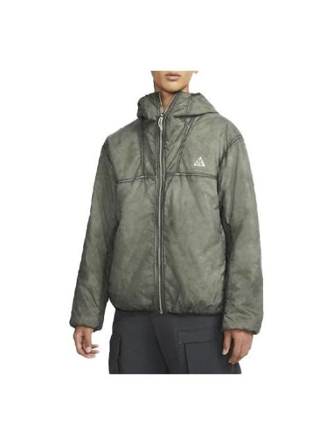 Men's Nike ACG Therma-FIT ADV Rope De Dope Solid Color Zipper Hooded Long Sleeves Green Jacket DJ125