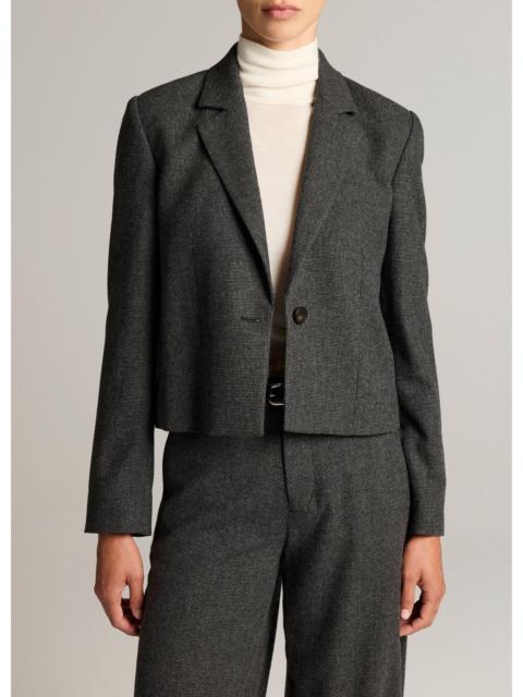 Vince Micro-Houndstooth Italian Wool-Blend Flannel Short Blazer