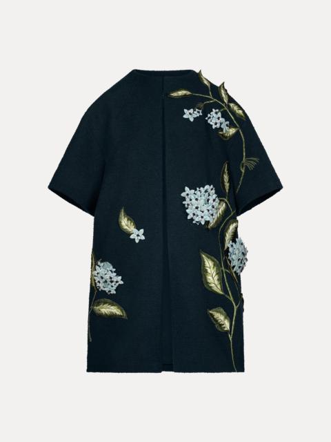 Oscar de la Renta PORCELAIN FLOWER EMBROIDERED COAT