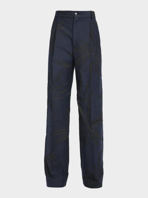Dries Van Noten Men's Penrud Floral Wide-Leg Pleated Pants