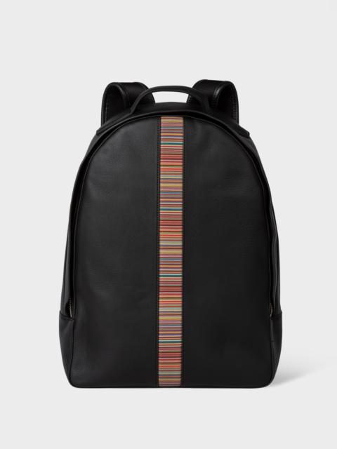 Black Leather 'Signature Stripe' Backpack