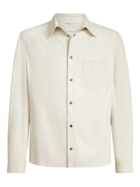 Brunello Cucinelli chest-pocket long-sleeve leather shirt