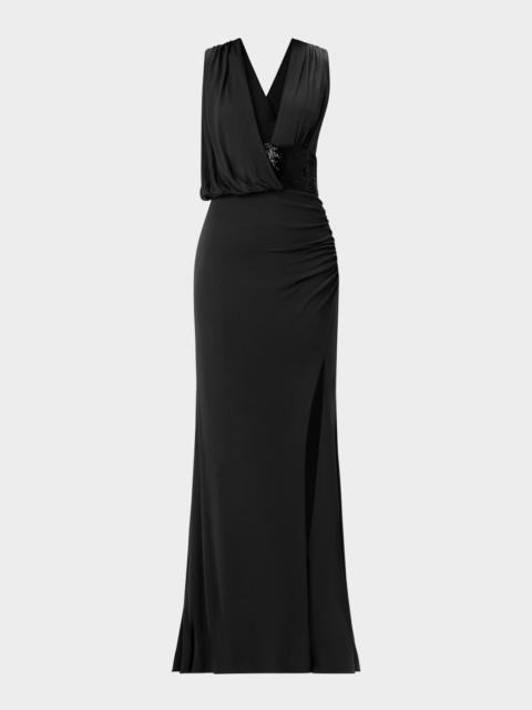 HERVE LEGER The Lucille Draped Sequin-Embellished Gown