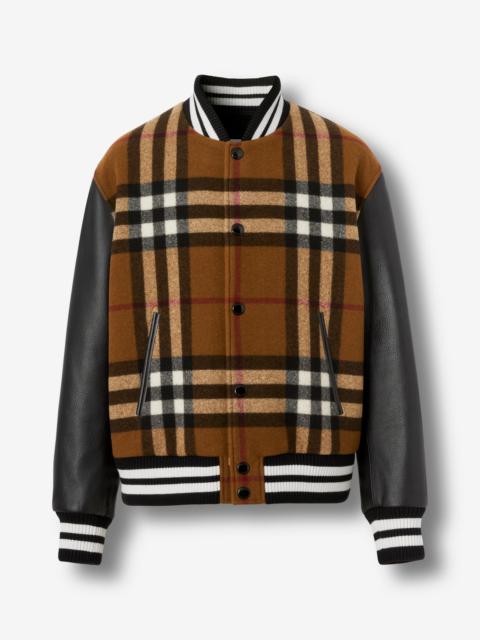 Burberry Check Technical Wool and Leather Bomber Jacket