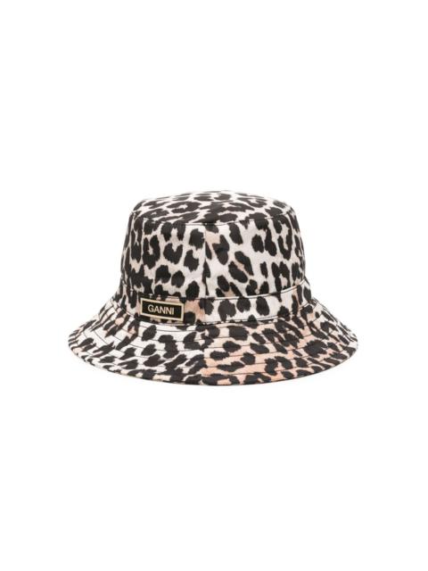 GANNI leopard-print logo-patch bucket hat