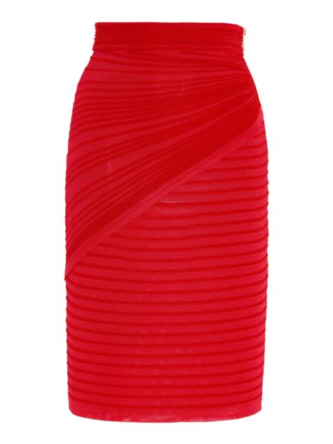 Balmain Knit Midi Skirt red