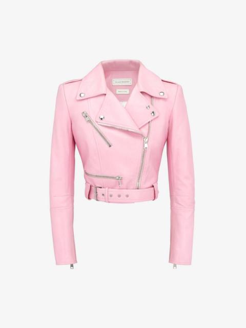 Alexander McQueen Women's Cropped Biker Jacket in Pale Pink