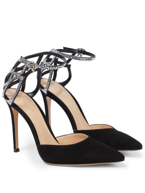 Gianvito Rossi Crystal-embellished suede pumps