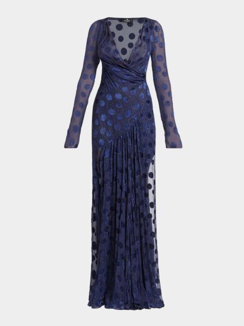Etro Silk Semi-Sheer Polka Dot Long Dress