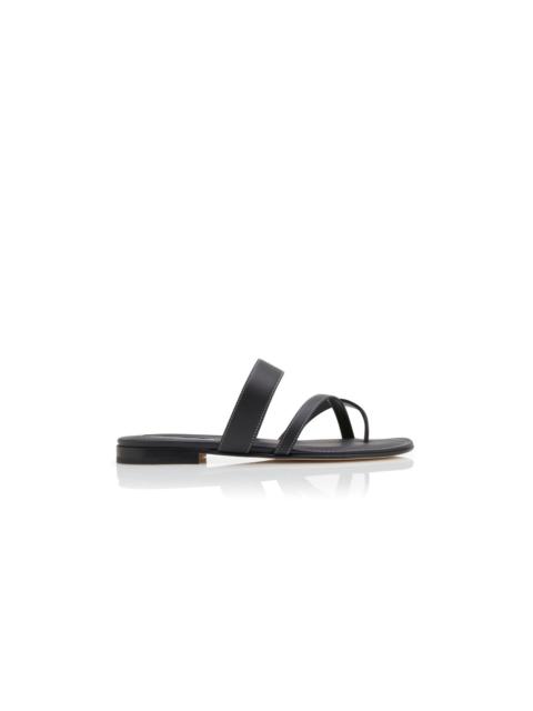 Manolo Blahnik Black Calf Leather Crossover Flat Sandals