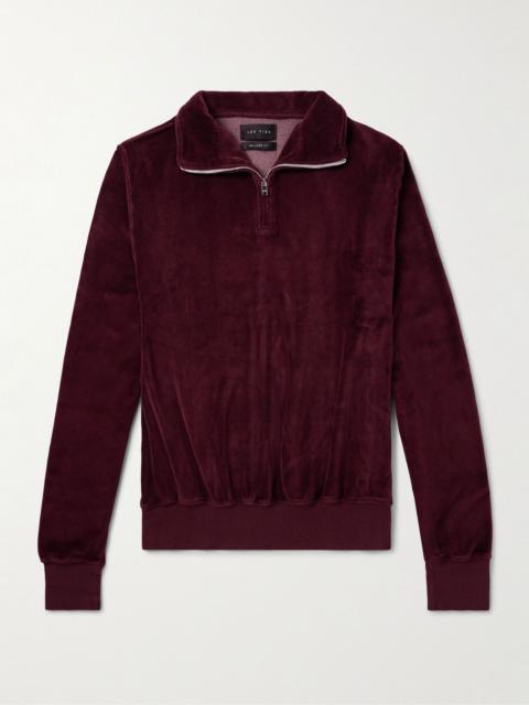 LES TIEN Cotton-Blend Velour Half-Zip Sweatshirt Burgundy