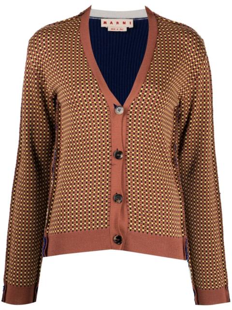 graphic-print V-neck cardigan