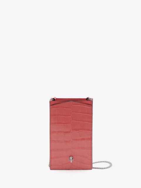 Alexander McQueen Skull Phone Case With Chain in Coral
