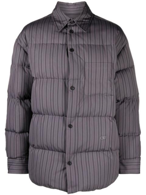 Off-White logo-embroidered striped puffer jacket