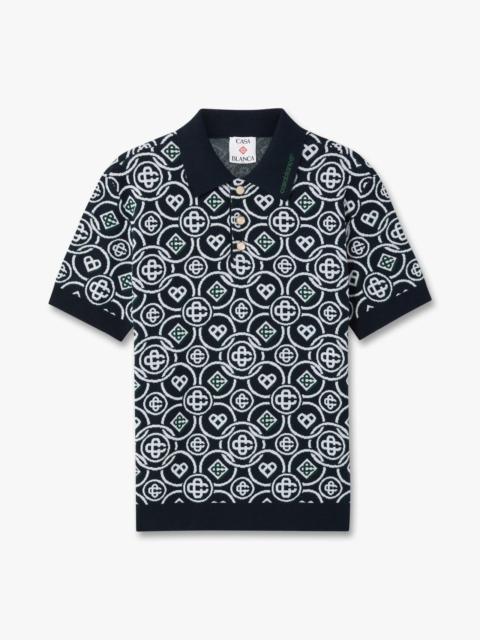 CASABLANCA Dark Green Icon Monogram Short Sleeve Polo Shirt