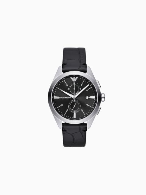 EMPORIO ARMANI Chronograph black leather watch