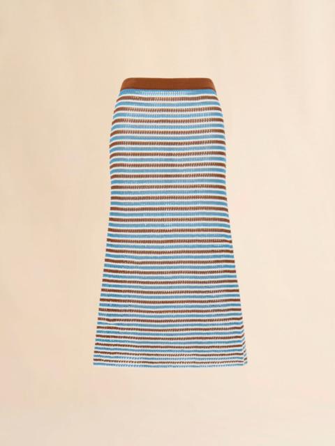 Marni BROWN AND BLUE STRIPED COTTON CROCHET SKIRT