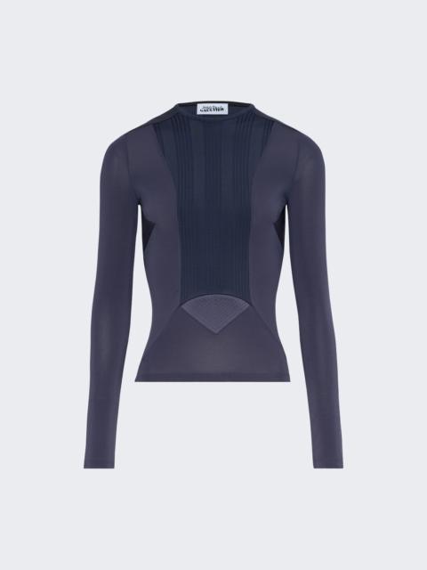 Jean Paul Gaultier Jersey And Rib Long Sleeve Top Petrol