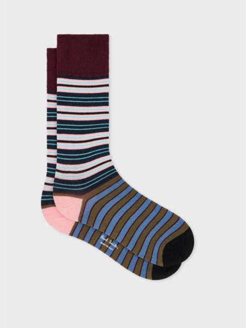 Paul Smith Navy and Green Mixed Stripe Socks