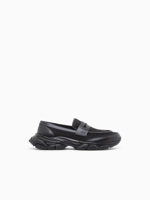 GIORGIO ARMANI LOAFERS IN LEATHER AND NYLON WITH A RUBBER SOLE