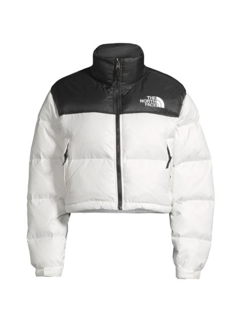 The North Face Women's Nuptse Cropped Down Puffer Jacket - Gardenia White Black