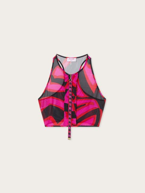 PUCCI LABIRINTO PRINT RUFFLE SLEEVELESS TOP
